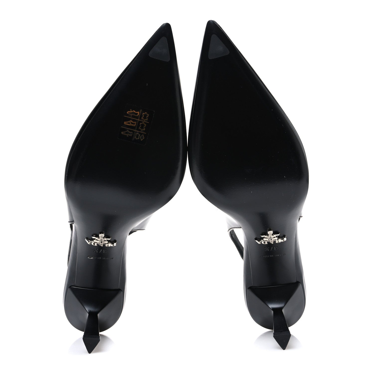 Prada Spazzolato Triangle Logo Pointed Toe 75mm Slingback Pumps 37.5 Black 7 of 10