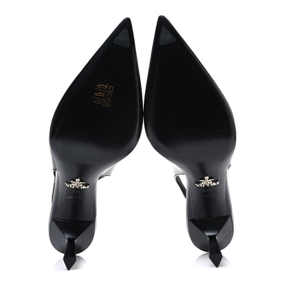Prada Spazzolato Triangle Logo Pointed Toe 75mm Slingback Pumps 37.5 Black 7 of 10