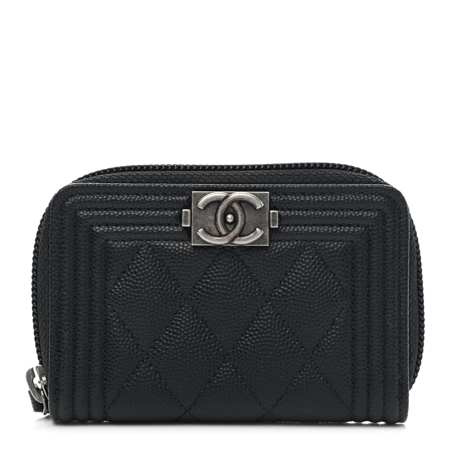 Caviar Quilted Boy Zip Around Coin Purse Wallet Black
