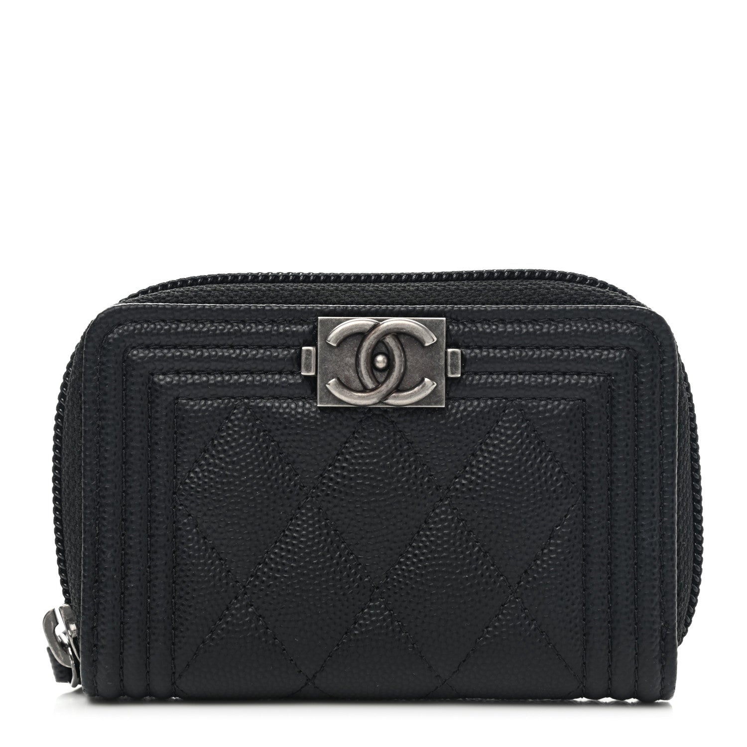 Chanel Caviar Quilted Boy Zip Around Coin Purse Wallet Black 1 of 8