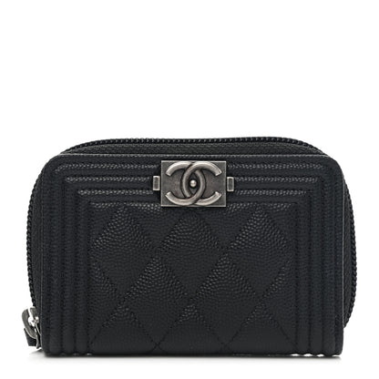 Chanel Caviar Quilted Boy Zip Around Coin Purse Wallet Black 1 of 8