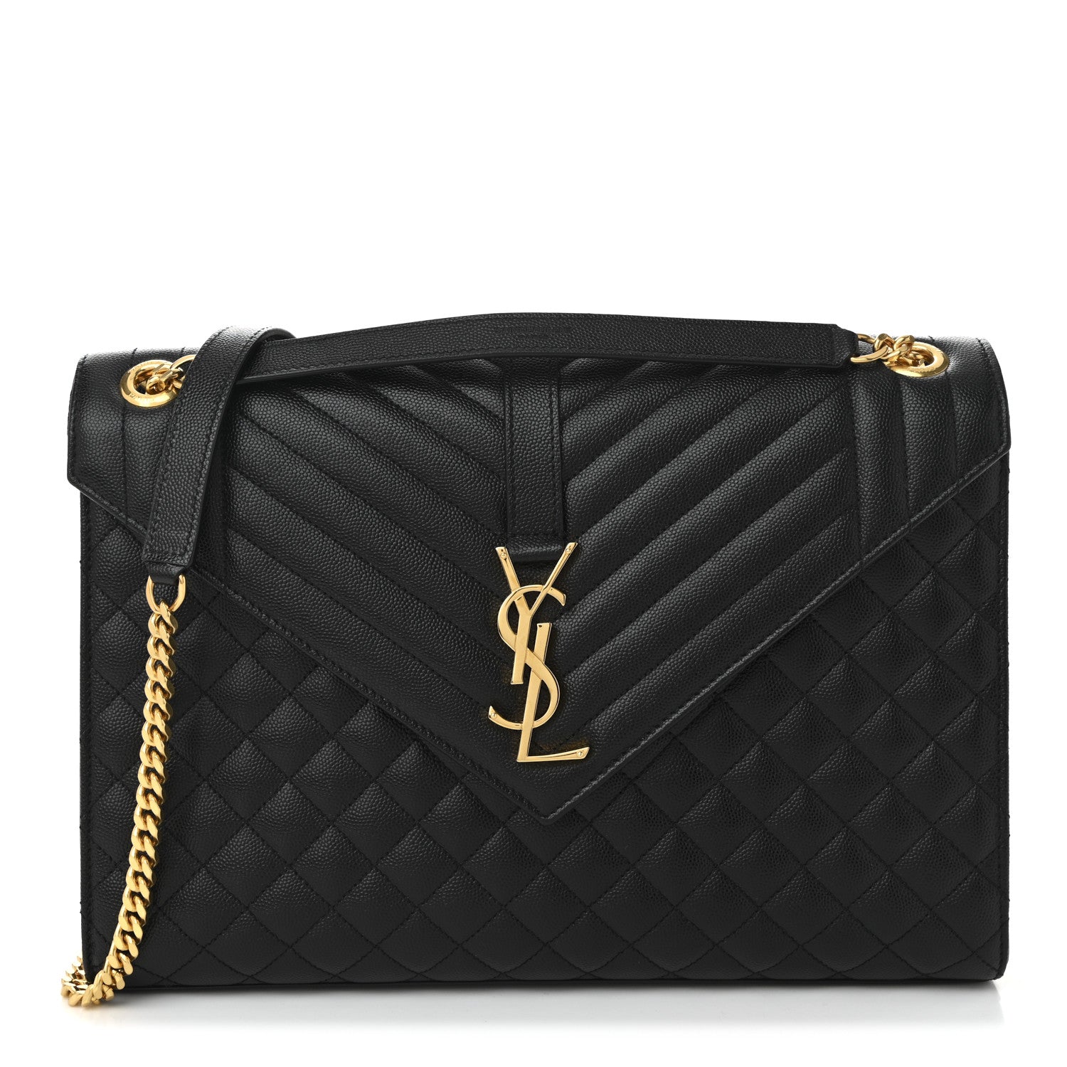 Saint Laurent Grain De Poudre Textured Mixed Matelasse Large Triquilt Monogram Satchel Black 1 of 10