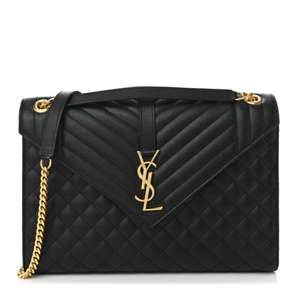 Saint Laurent Grain De Poudre Textured Mixed Matelasse Large Triquilt Monogram Satchel Black 1 of 10