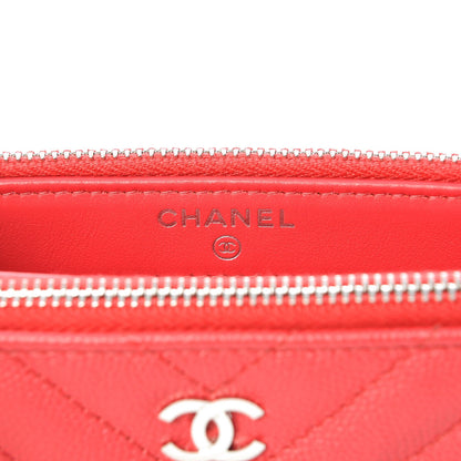 Chanel Caviar Chevron Quilted Small Clutch With Chain Light Red 9 of 11