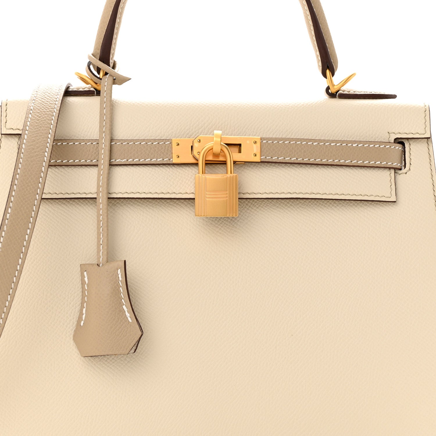 Hermes Epsom Bi-Color Horseshoe Kelly Sellier 25 Craie Trench 8 of 11