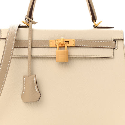 Hermes Epsom Bi-Color Horseshoe Kelly Sellier 25 Craie Trench 8 of 11