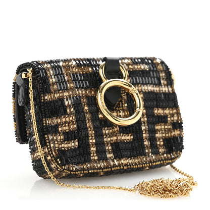 Fendi Crystal Vitello King FF Beaded Nano Maxi Buckle Baguette Charm Moro Black 3 of 12