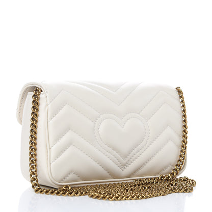 Gucci Calfskin Matelasse Super Mini GG Marmont Shoulder Bag White 3 of 10