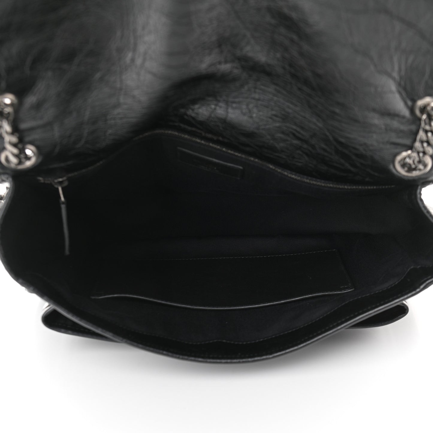 Crinkled Calfskin Matelasse Monogram Large Niki Chain Satchel Black