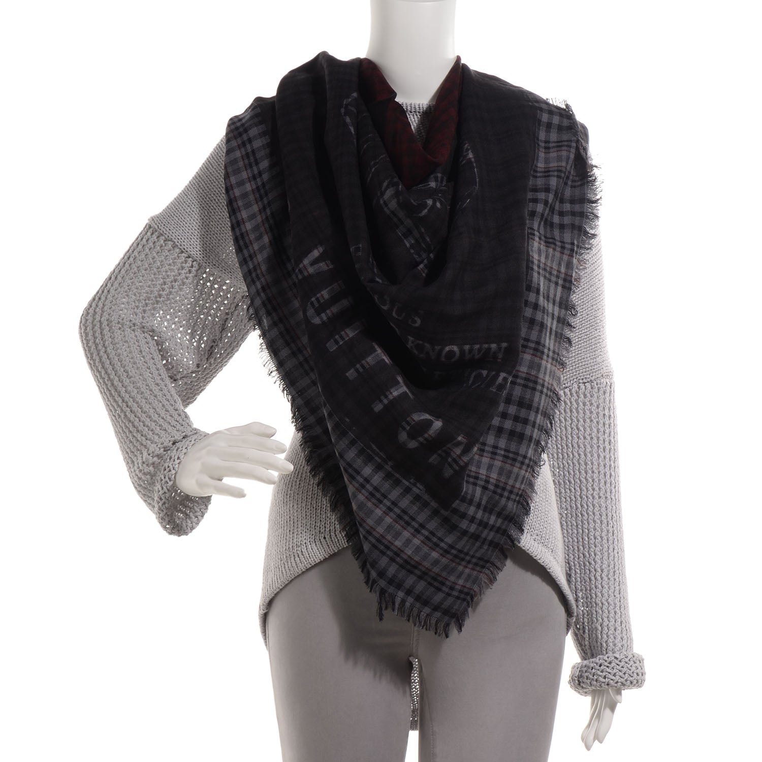 Louis Vuitton Mens Fleece Wool Silk Trunks Shawl Gris Rouge 2 of 4