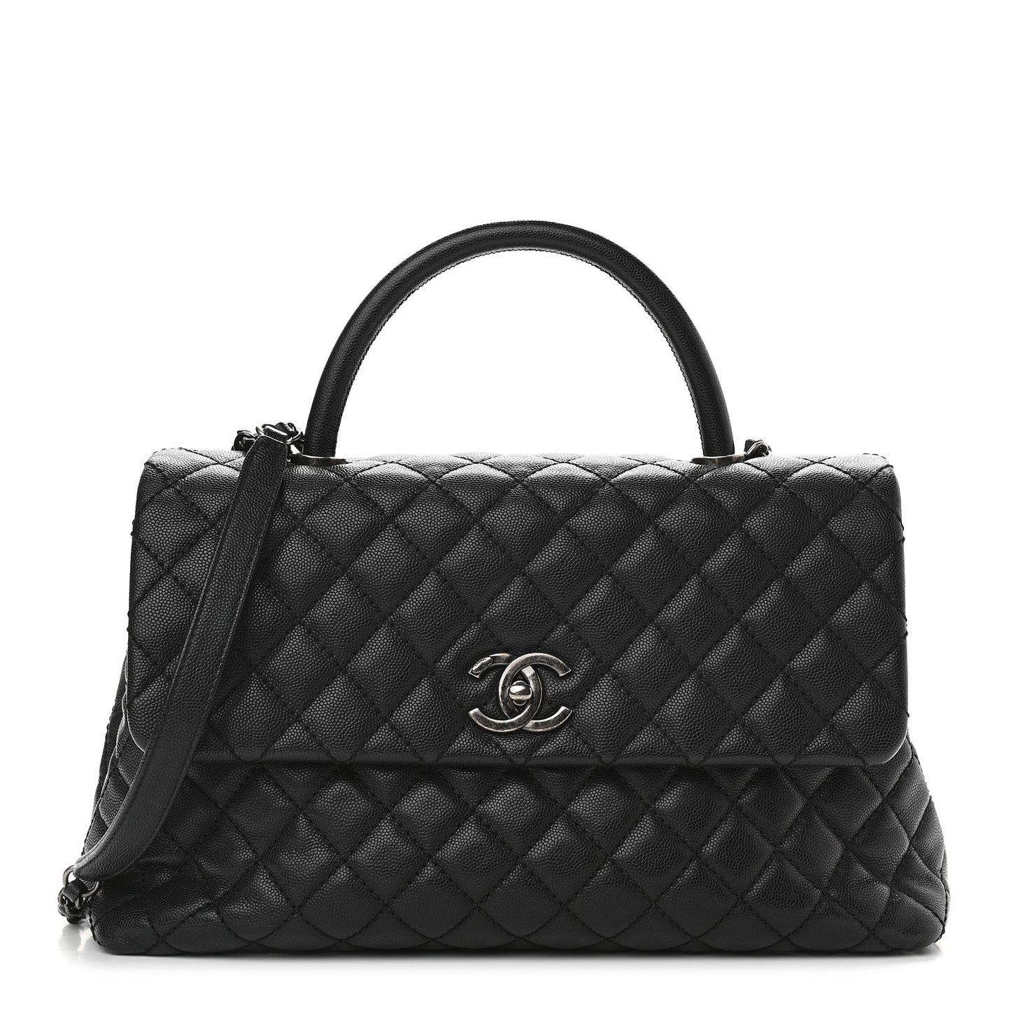 Caviar Quilted Medium Coco Handle Flap Black