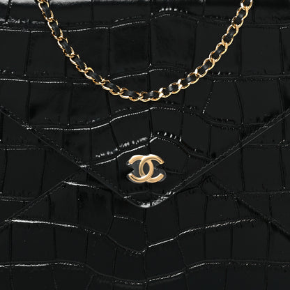 Chanel Calfskin Crocodile Embossed Croc Illusion Clutch With Chain  Black 7 of 10