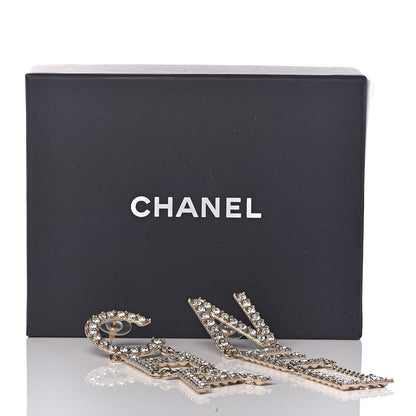 Chanel Crystal Cha-Nel Logo Drop Earrings Gold 5 of 5