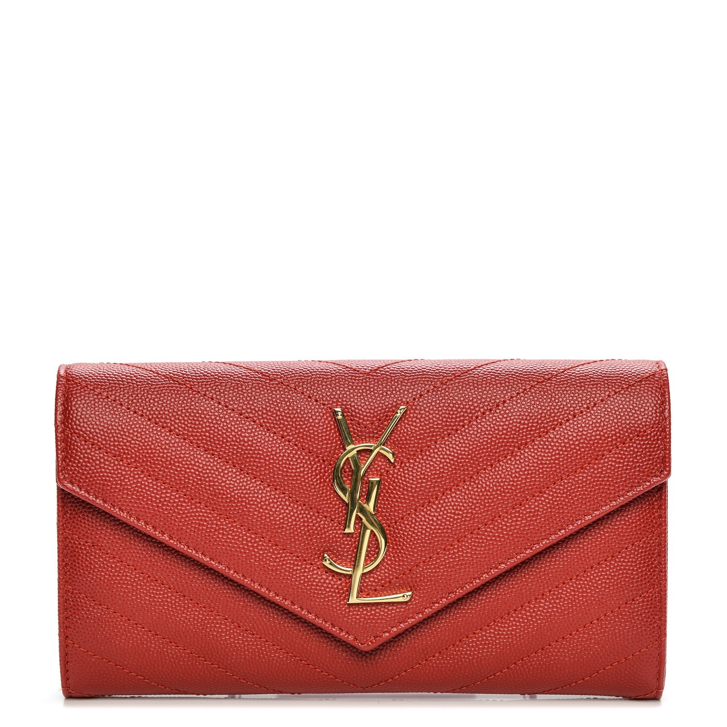 Saint Laurent Grain De Poudre Matelasse Chevron Monogram Wallet Red 1 of 7