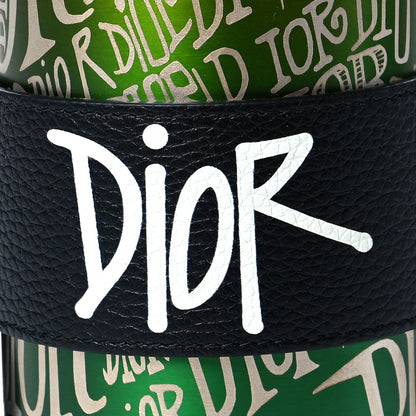 Christian Dior X SHAWN STUSSY Stainless Steel Grained Calfskin Aqua Bottle With Strap Multicolor Green Black 4 of 7