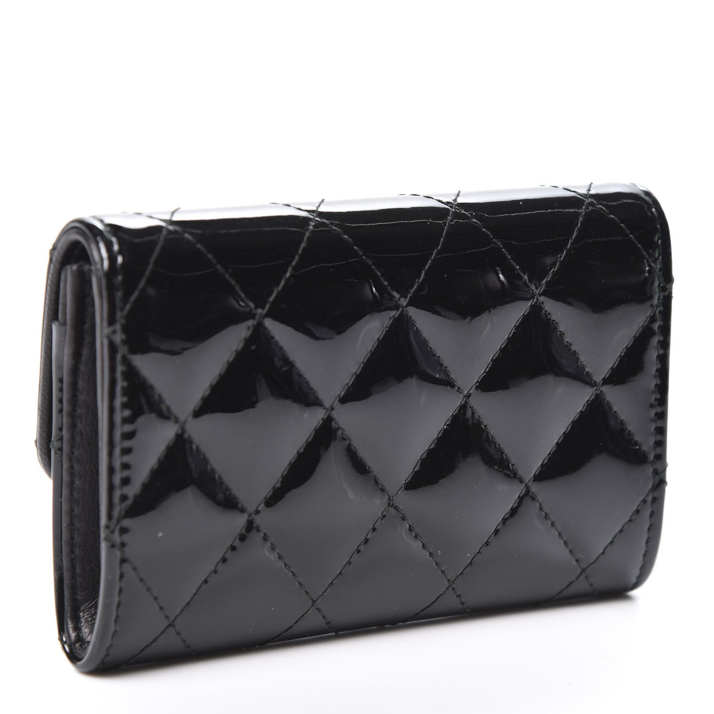 Patent Quilted Flap Card Holder Black