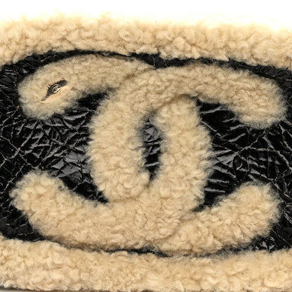 Chanel Shiny Crumpled Sheepskin Shearling Waist Bag Black Beige 8 of 10