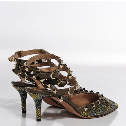 Valentino Garavani Crystal Camouflage Rockstud Ankle Strap 65mm Pumps 35 Black 2 of 5