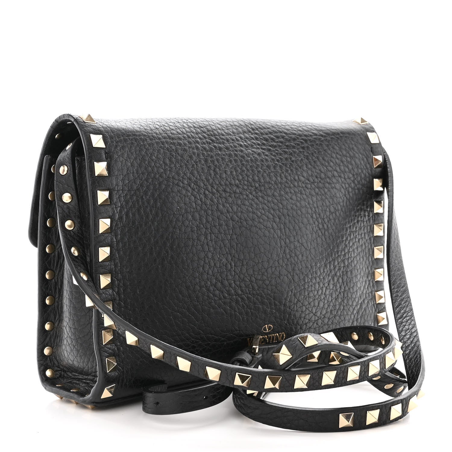 Valentino Garavani Pebbled Calfskin Medium Rockstud Flip Lock Crossbody Bag Black 3 of 13