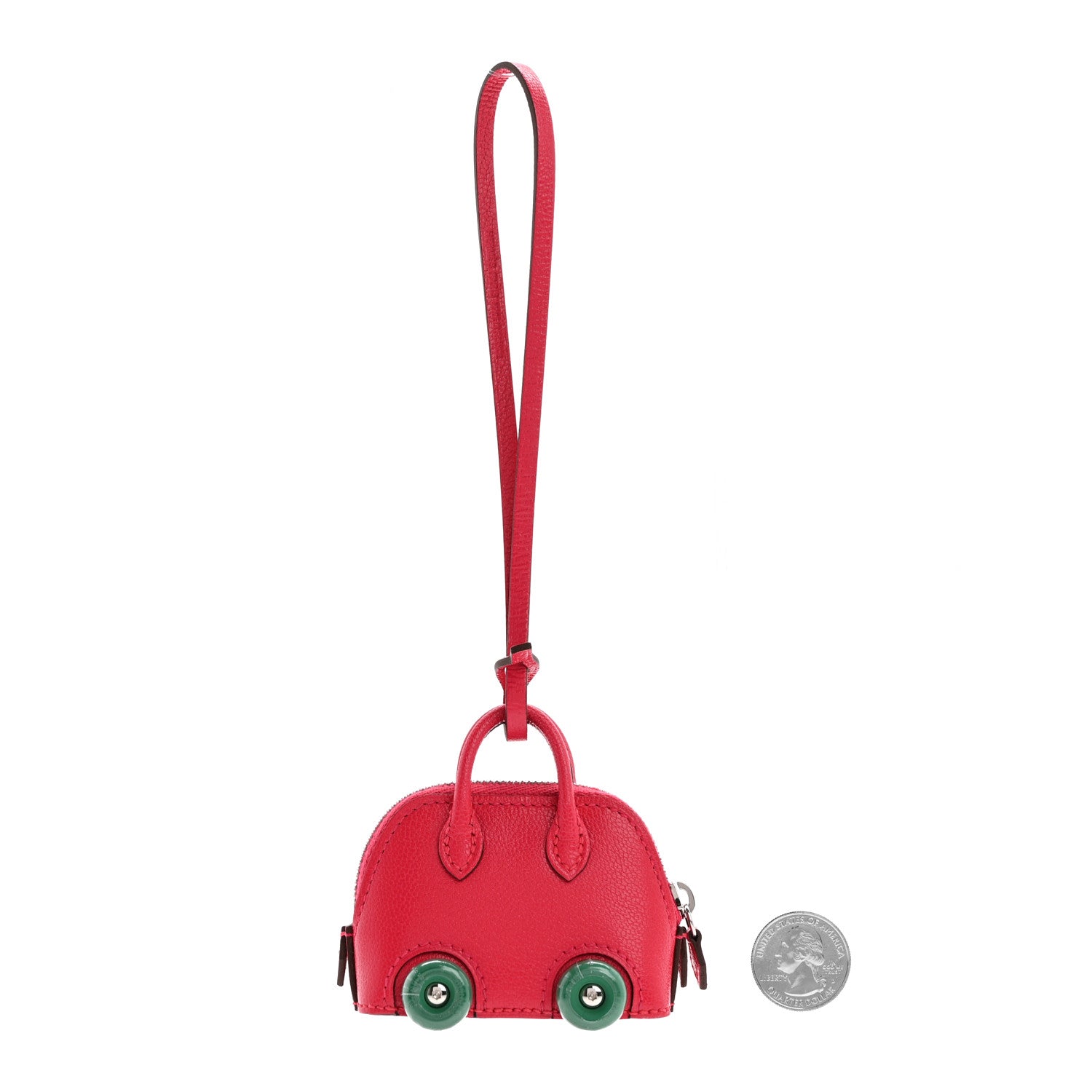 Hermes Chevre Chamkila Bolide On Wheels Bag Charm Rose Extreme Vert Vertigo 2 of 5