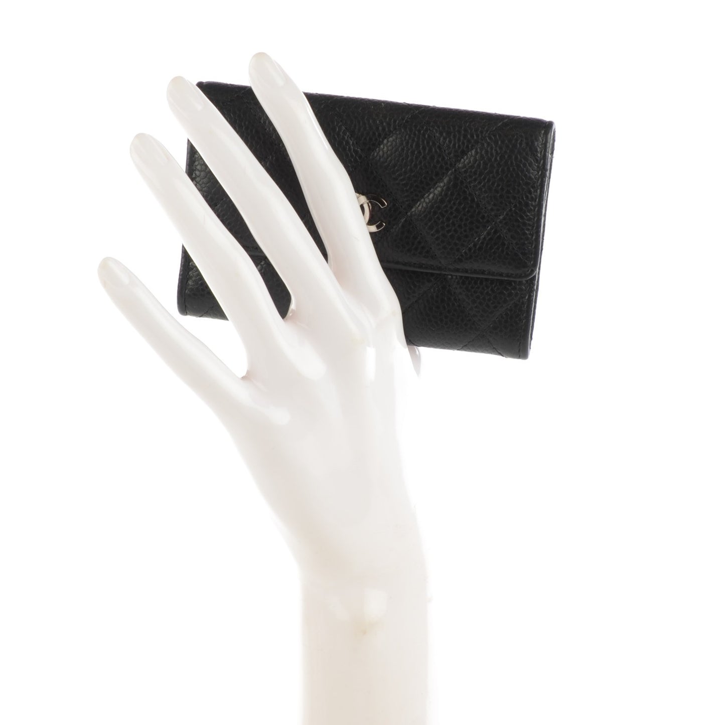 Caviar Quilted Flap Card Holder Black