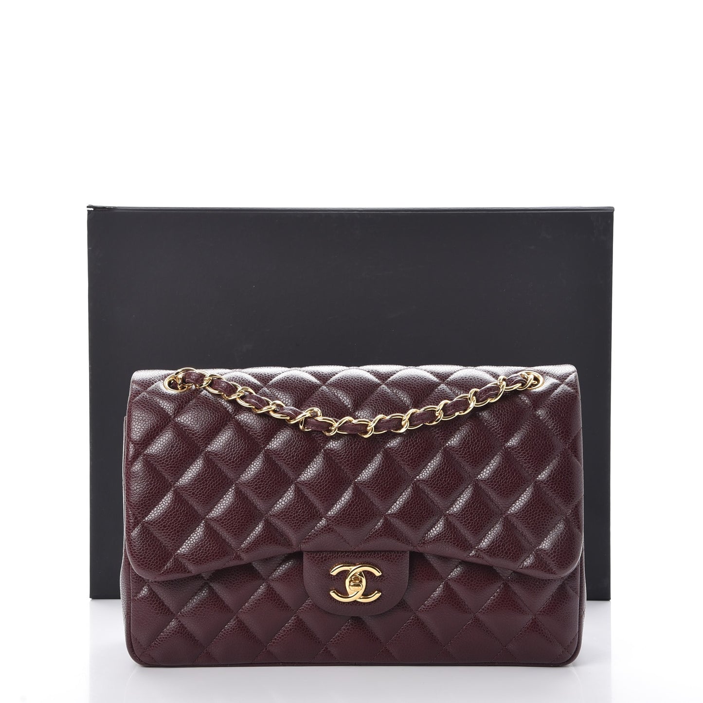 Caviar Quilted Jumbo Double Flap Burgundy