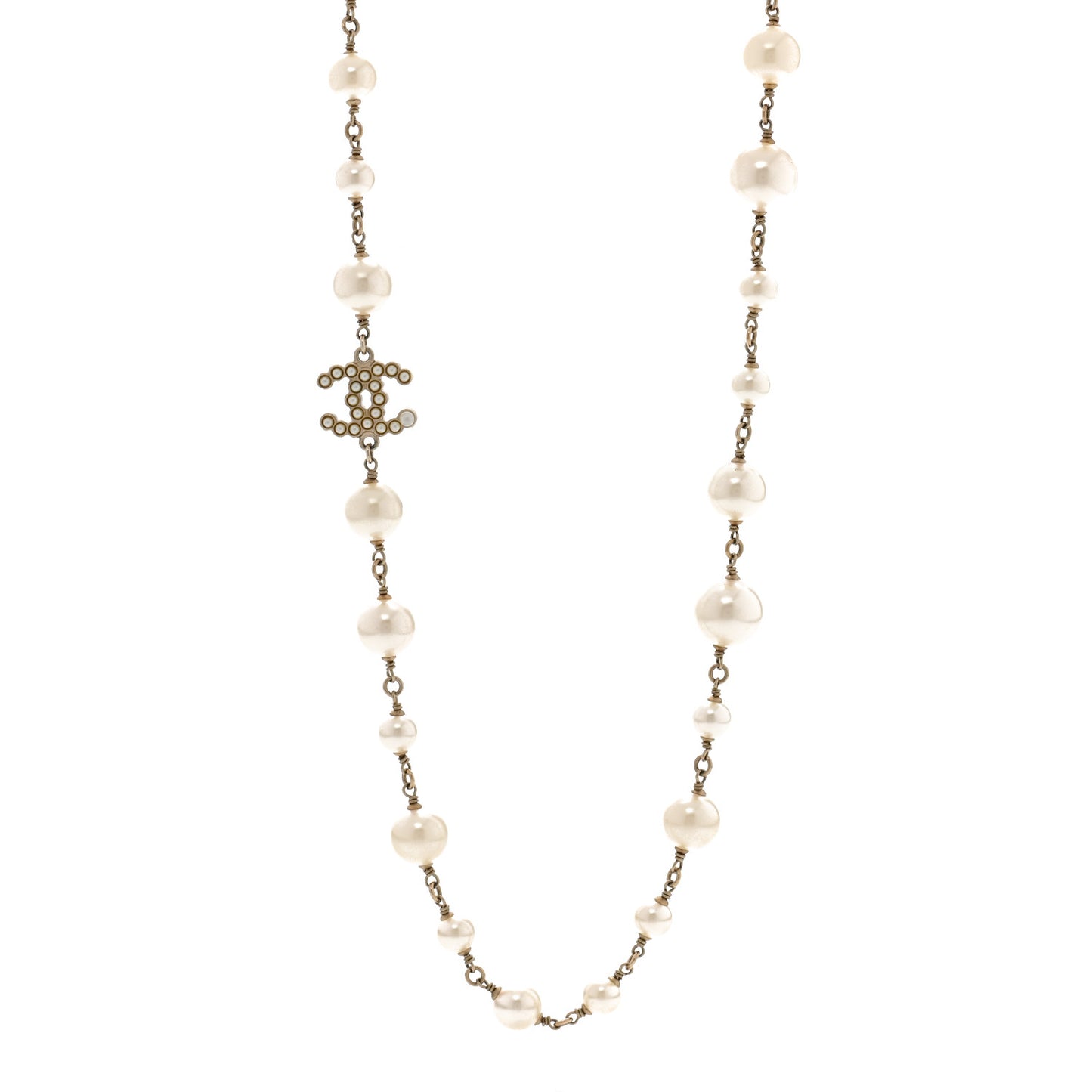 Graduated Pearl CC Long Necklace Gold