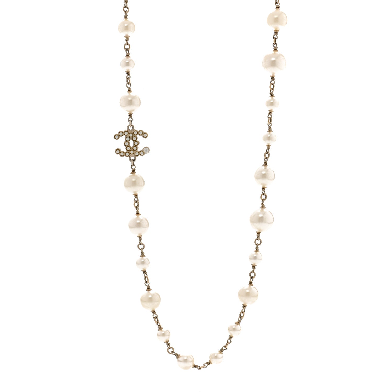 Chanel Graduated Pearl CC Long Necklace Gold 1 of 5