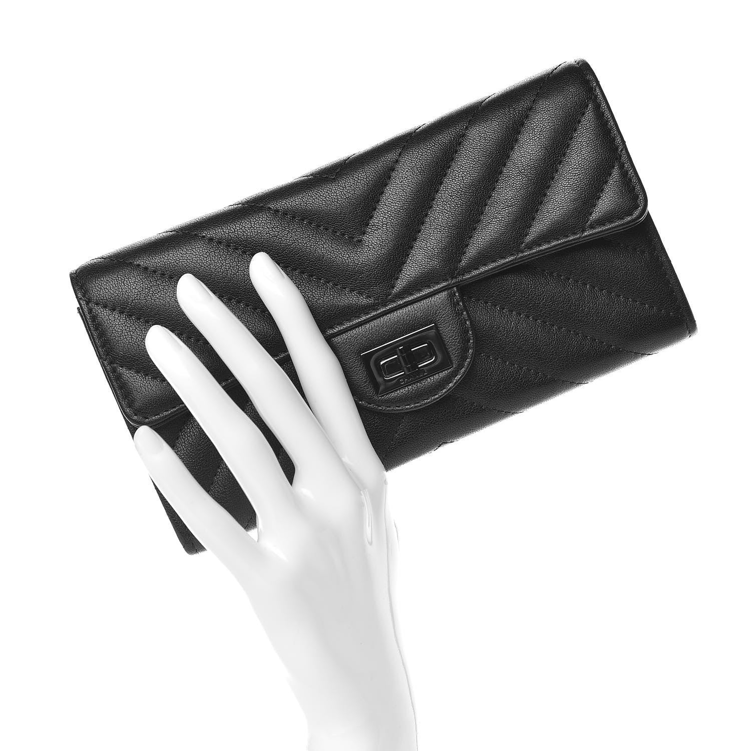 Chanel Sheepskin Chevron Quilted Reissue Large Gusset Flap Wallet So Black 2 of 9