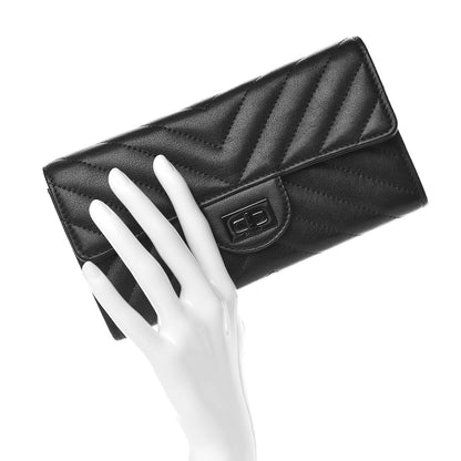 Chanel Sheepskin Chevron Quilted Reissue Large Gusset Flap Wallet So Black 2 of 9
