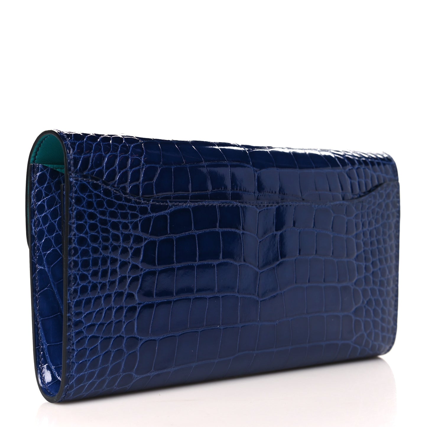 Shiny Alligator Verso Constance Long Wallet Bleu Saphir Bleu Paon