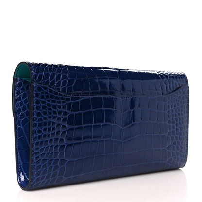 Hermes Shiny Alligator Verso Constance Long Wallet Bleu Saphir Bleu Paon 3 of 8