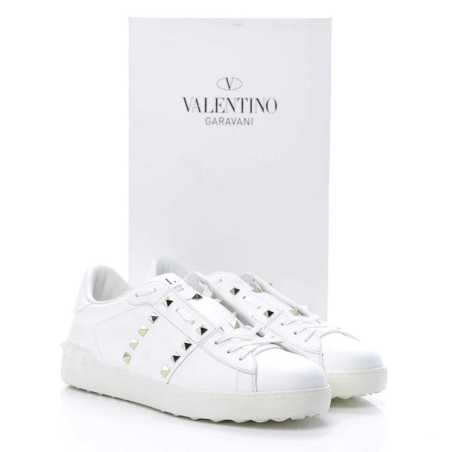 Calfskin Mens Rockstud Untitled Open Sneakers 43 White