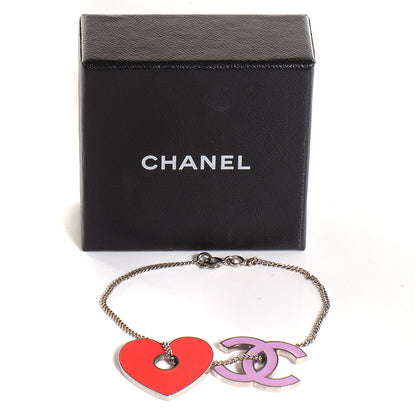 Chanel Enamel Heart CC Charm Bracelet Silver 6 of 6