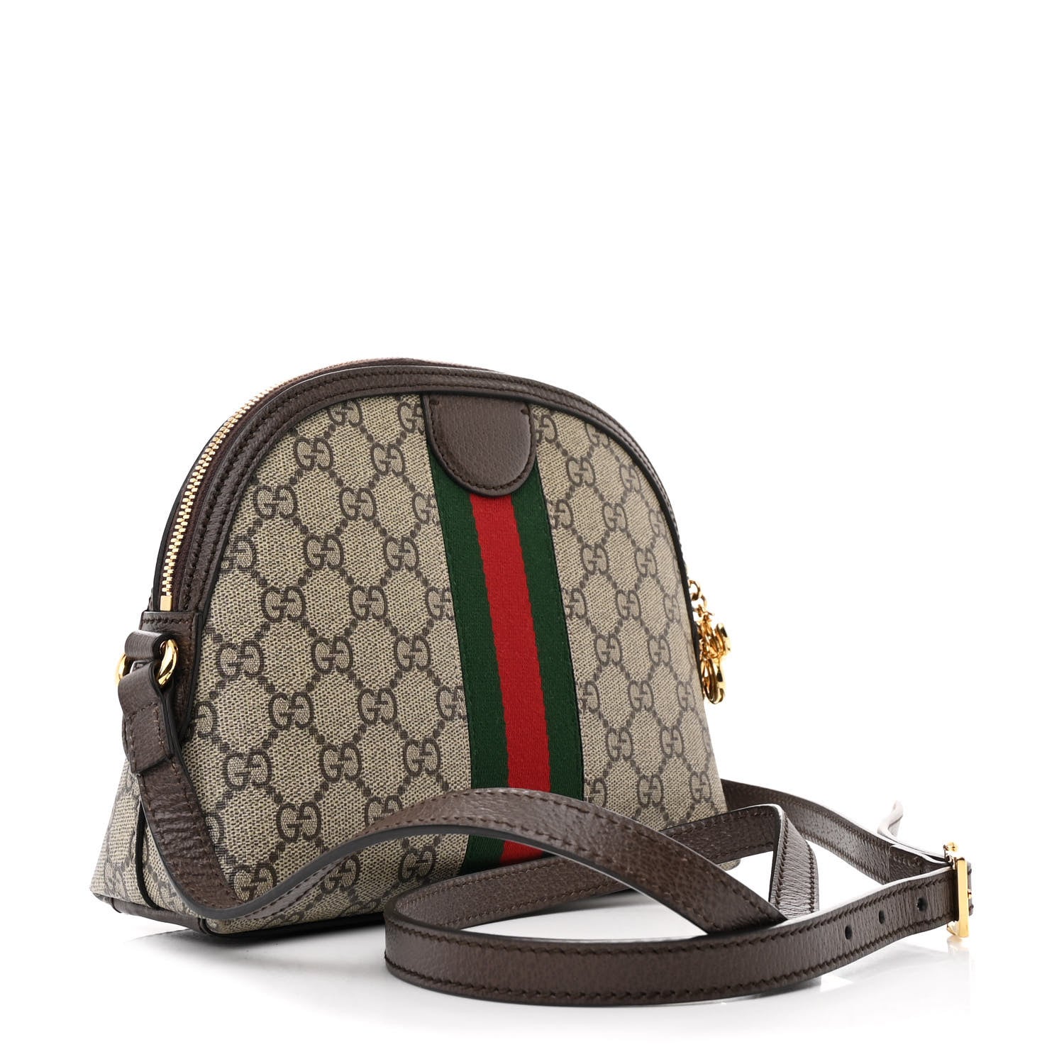 Gucci GG Supreme Monogram Textured Dollar Calfskin Web Small Ophidia Dome Shoulder Bag Beige Ebony New Acero 3 of 10