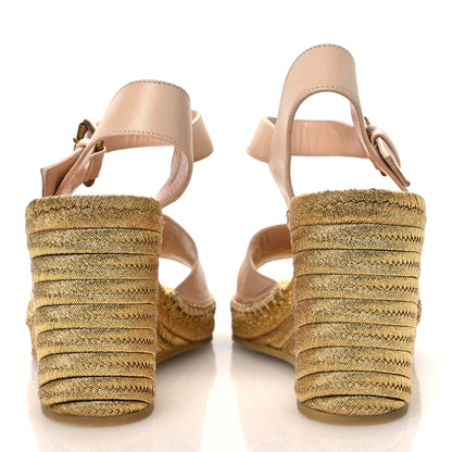 Gucci Malaga Kid Lifford Calfskin GG Espadrille Wedge Sandals 40 Skin Rose Dusty White 6 of 15