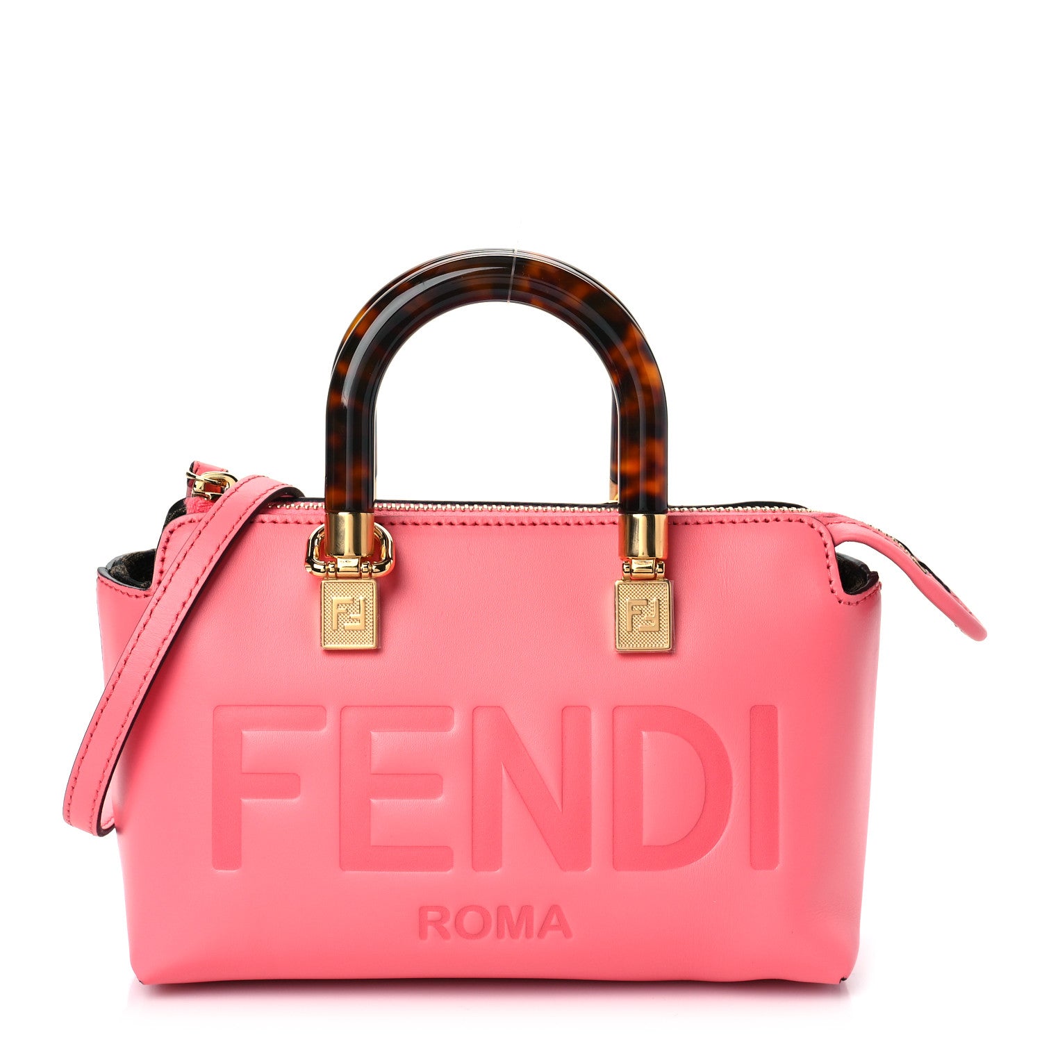 Fendi Vitello King Plexiglass Logo Embossed Mini By The Way Top Handle Boston Bag Pink Dalia 1 of 9
