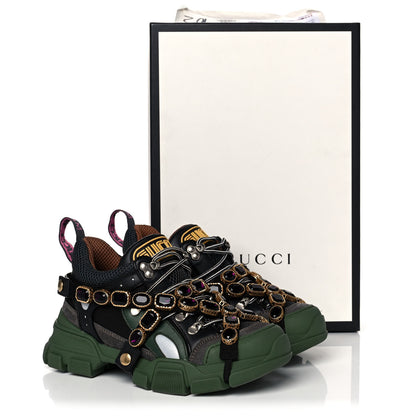 Gucci X SEGA Mesh Suede Calfskin Removable Crystals Flashtrek Sneakers 37.5 Loess Black Olive Green 8 of 8