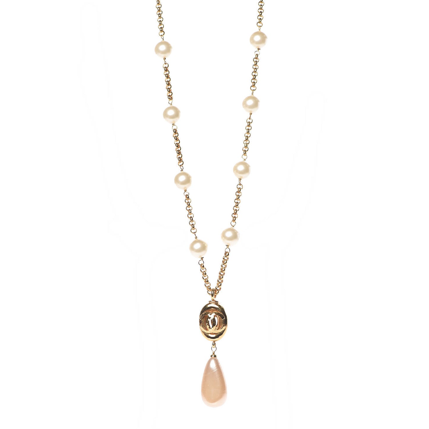 Pearl CC Long Necklace Gold