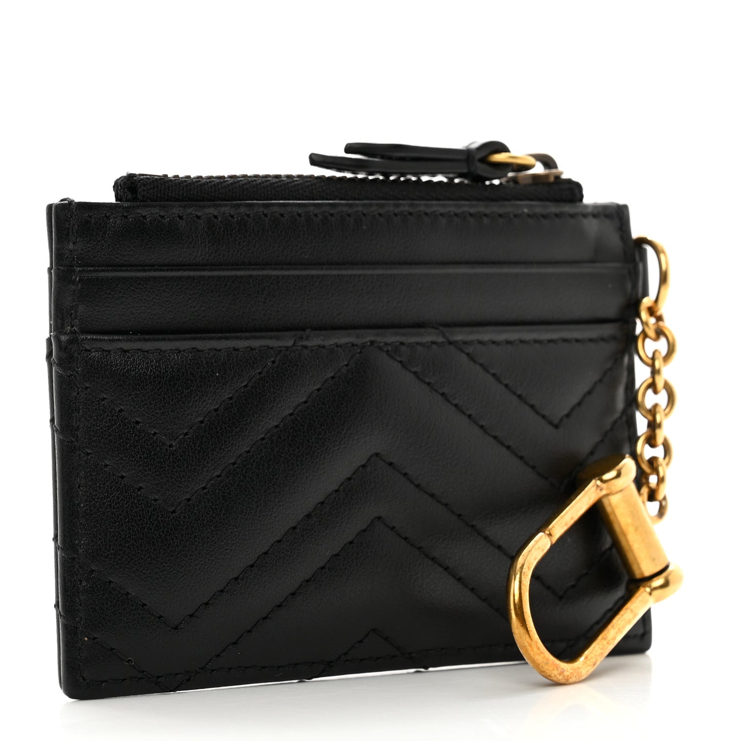 Calfskin Matelasse Chevron GG Marmont Key Case Card Holder Black