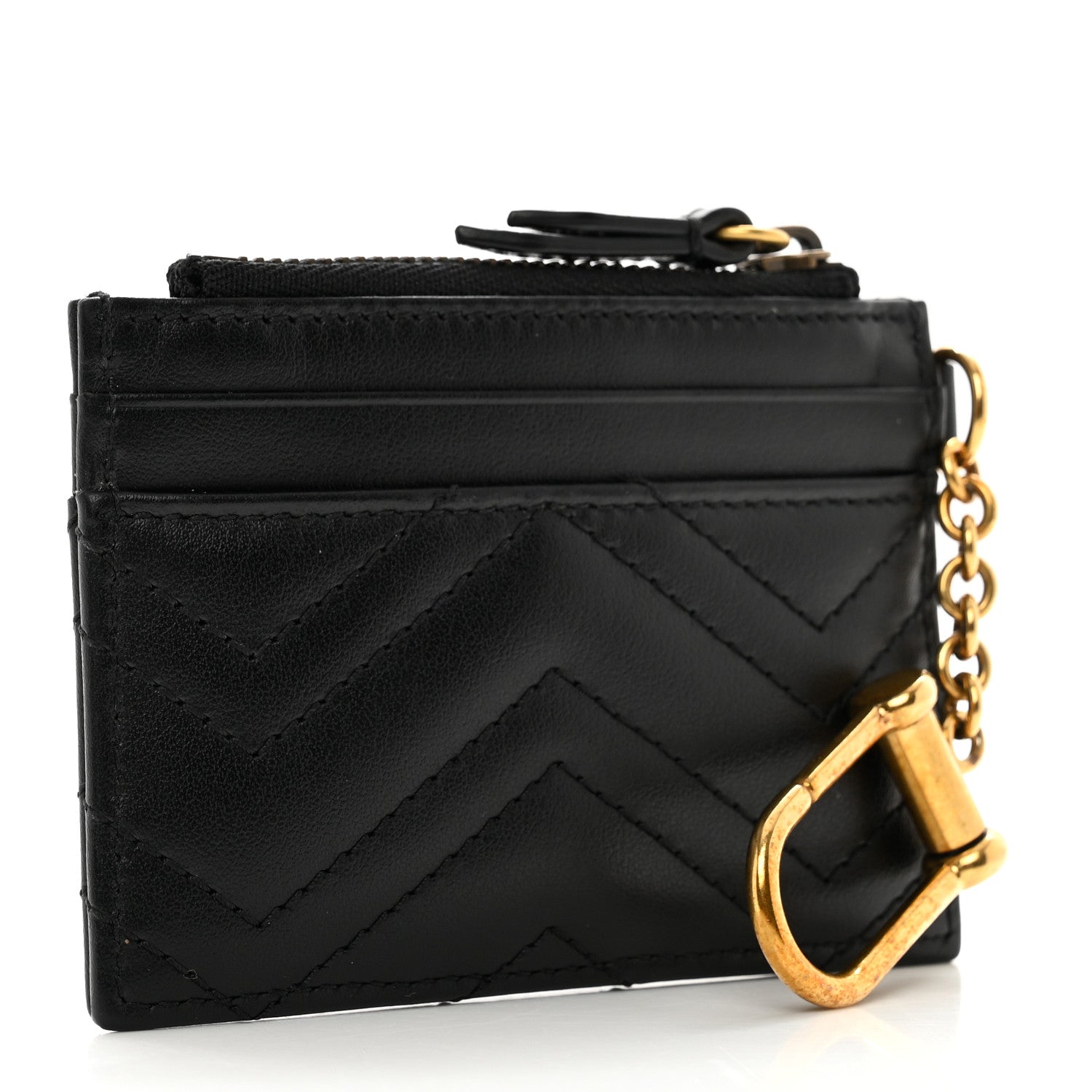 Gucci Calfskin Matelasse Chevron GG Marmont Key Case Card Holder Black 3 of 7
