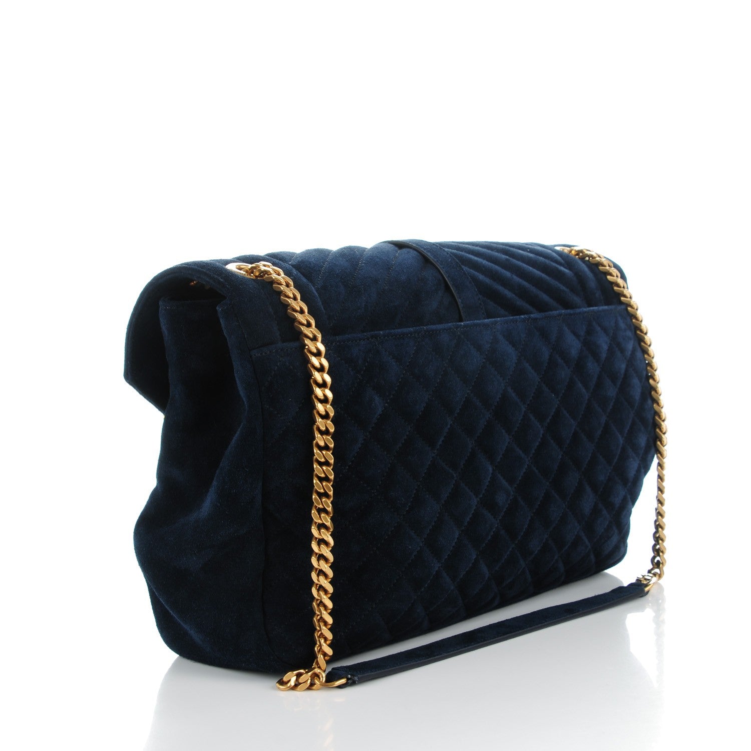 Saint Laurent Suede Mixed Matelasse Triquilt Large Monogram Envelope Satchel Navy Blue 3 of 9