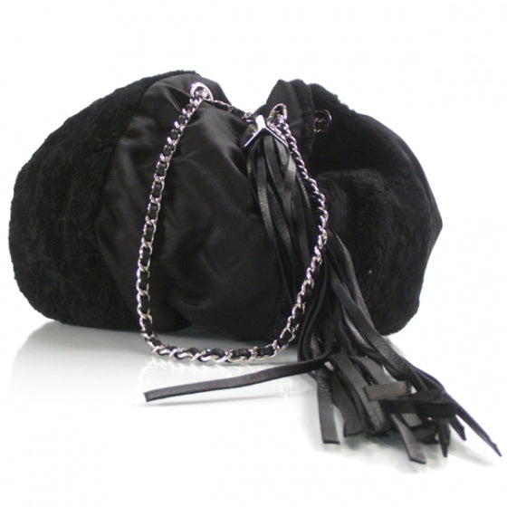 Fur Satin Drawstring Tassel Shoulder Bag
