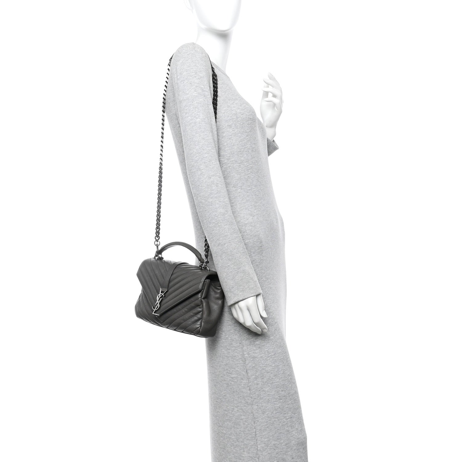 Saint Laurent Sheepskin Matelasse Chevron Monogram Medium College Bag Asphalt 3 of 11