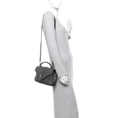 Saint Laurent Sheepskin Matelasse Chevron Monogram Medium College Bag Asphalt 3 of 11