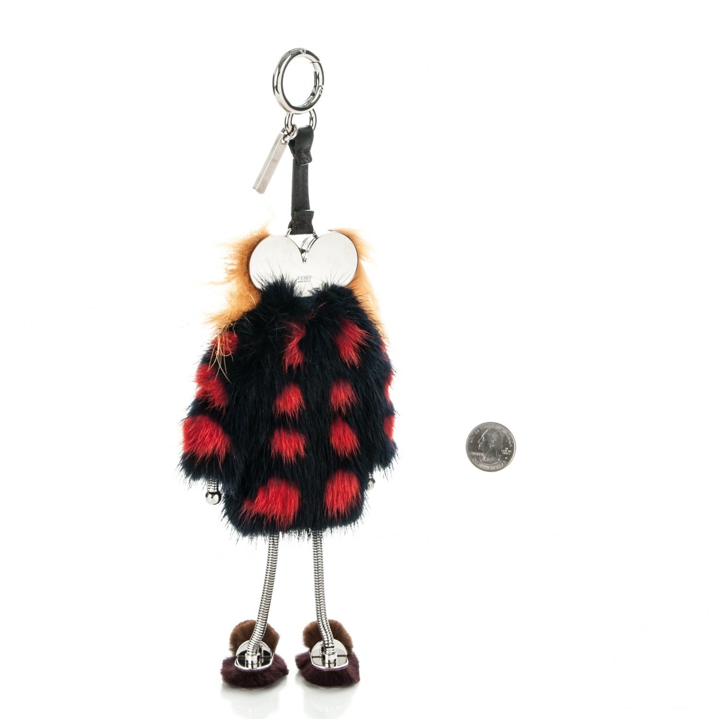 Calfskin Mink Fox Fur Witches Bag Charm Navy Pink