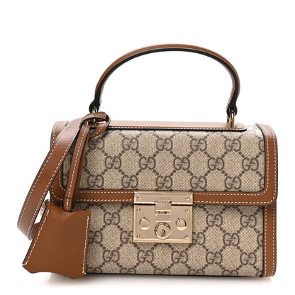 Gucci GG Supreme Monogram Small Padlock Top Handle Shoulder Bag Beige Ebony Dark Brown 1 of 11