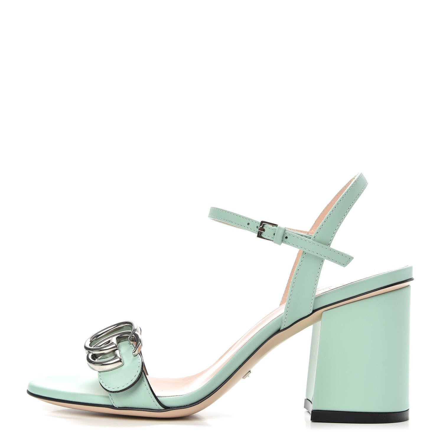 Gucci Lifford Calfskin GG Marmont Ankle Wrap 75mm Sandals 35 Water Green 1 of 8