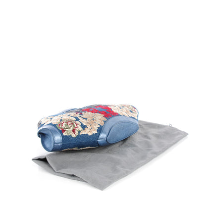 Alexander McQueen Denim Floral Embroidered De Manta Clutch 4 of 9
