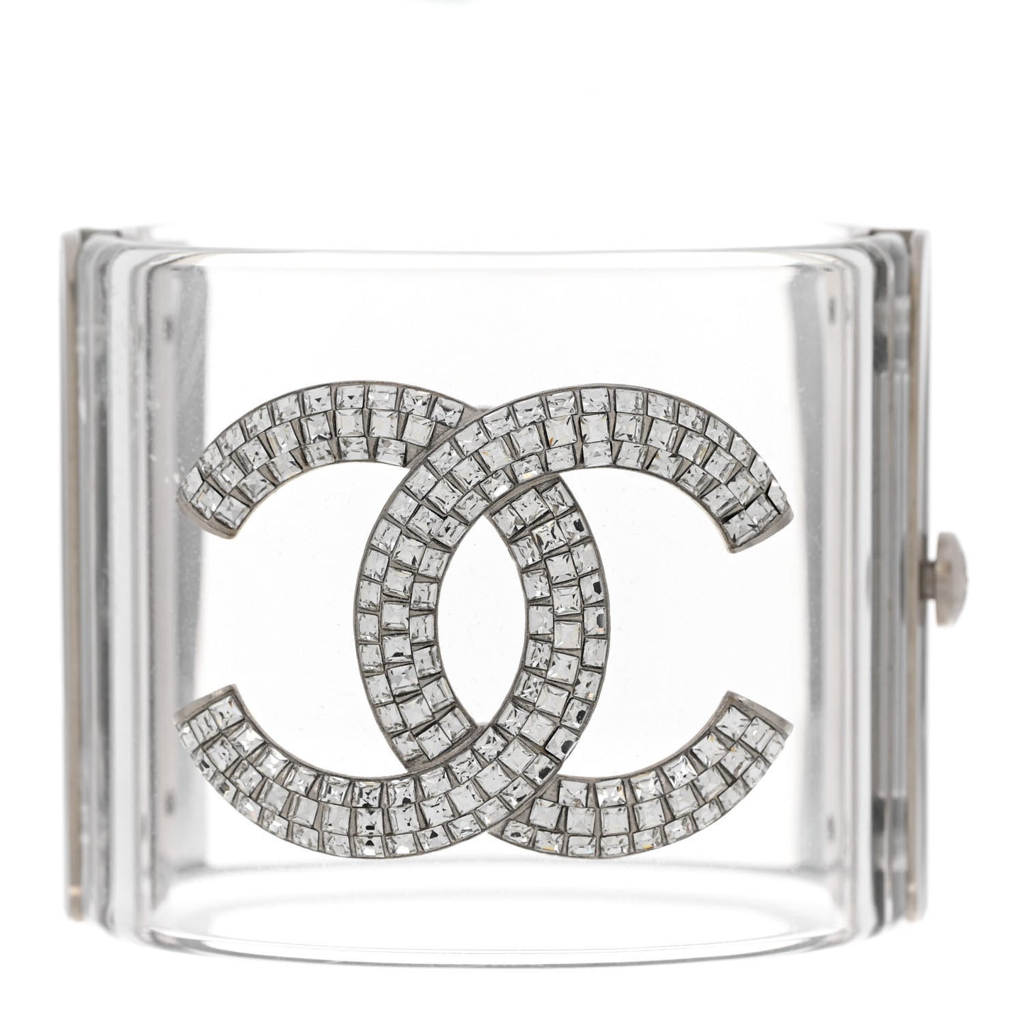 Lucite Baguette Crystal CC Cuff Transparent Silver